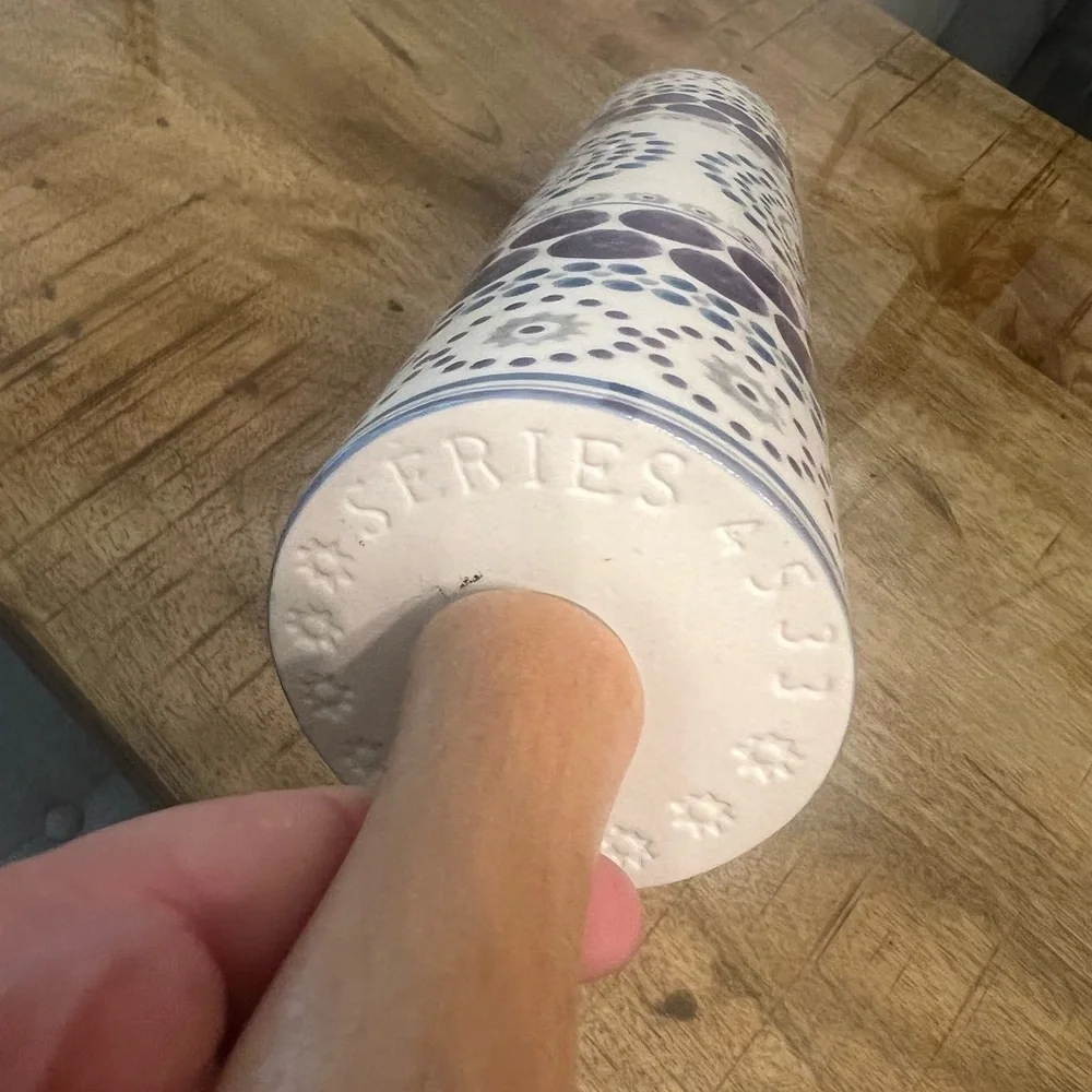 Anthropologie Psychedelic Pattern Ceramic Rolling Pin W/ Wood Handles